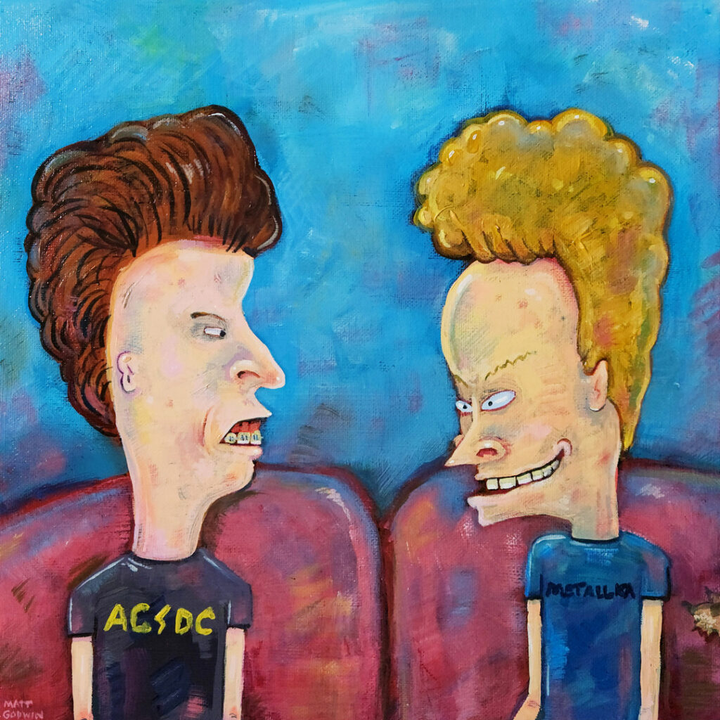 'Beavis and Butthead' by Matt Godwin, UV Varnished Acrylic on Stretched Canvas, 12"x12" (5/8" deep)