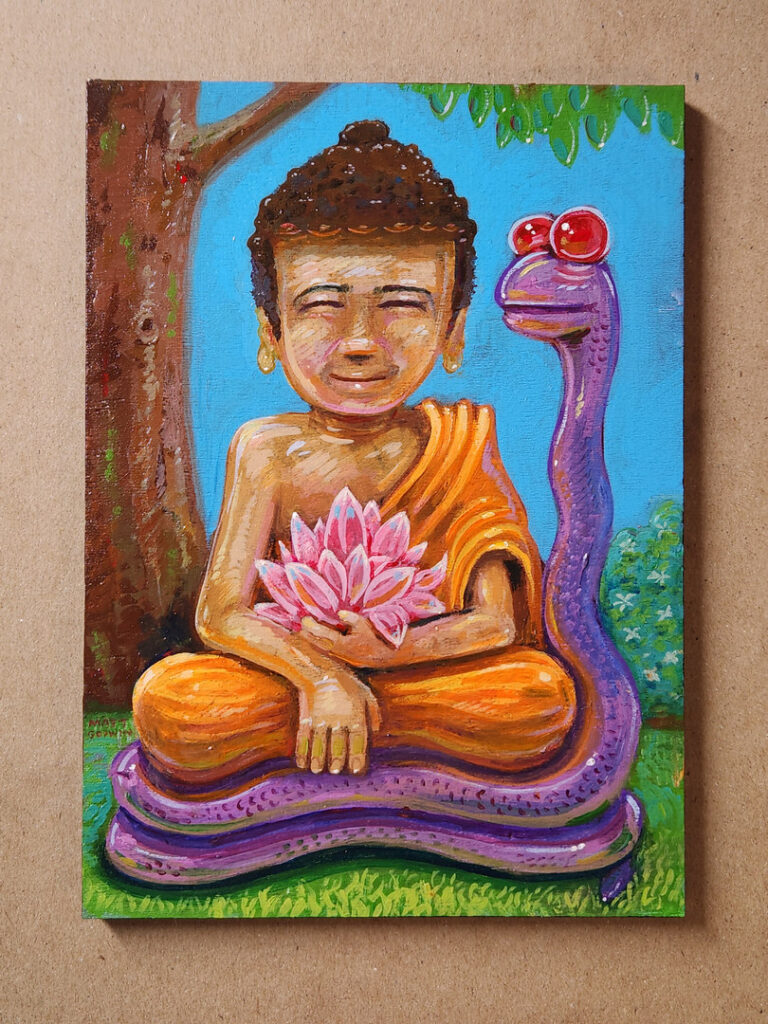 'Young Buddha' by Matt Godwin, Original Art, Acrylic on Wood, 5″x7″