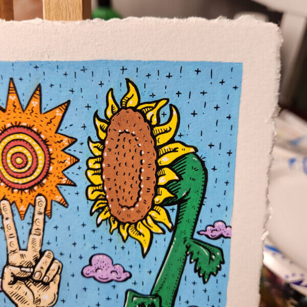 peace sign with sunflowers original acrylic and pen painting on paper by matt godwin 6x6 - Buy Art for Sale By Artist - Handmade in South Florida USA