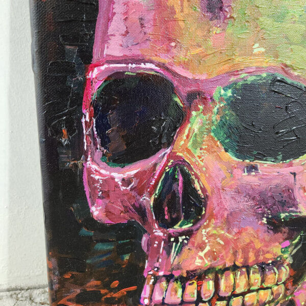 bright neon skull expressionism acrylic painting on canvas art by matt godwin 12x12 - Buy Art for Sale By Artist - Handmade in South Florida USA