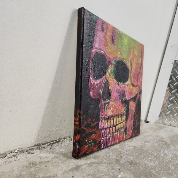 bright neon skull expressionism acrylic painting on canvas art by matt godwin 12x12 - Buy Art for Sale By Artist - Handmade in South Florida USA