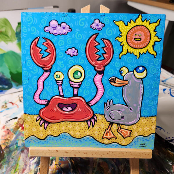 beach friends original acrylic painting on wood by matt godwin 8x8 - Buy Art for Sale By Artist - Handmade in South Florida USA