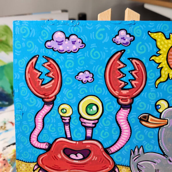 beach friends original acrylic painting on wood by matt godwin 8x8 - Buy Art for Sale By Artist - Handmade in South Florida USA