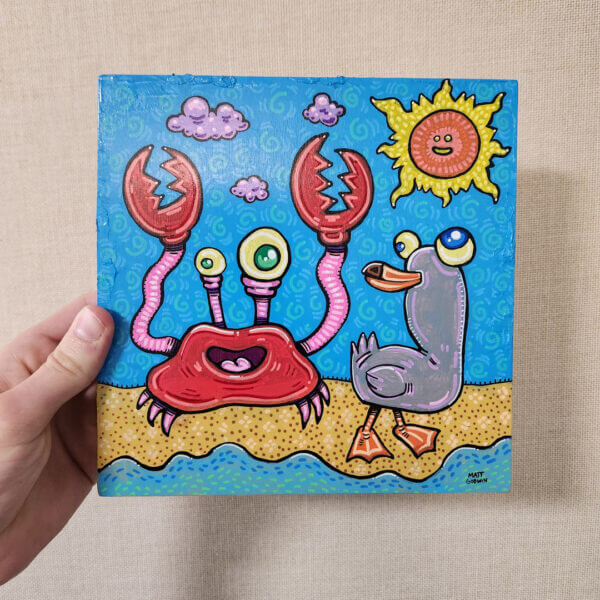 beach friends original acrylic painting on wood by matt godwin 8x8 - Buy Art for Sale By Artist - Handmade in South Florida USA