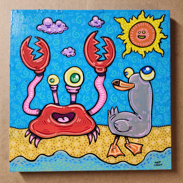 beach friends original acrylic painting on wood by matt godwin 8x8 - Buy Art for Sale By Artist - Handmade in South Florida USA