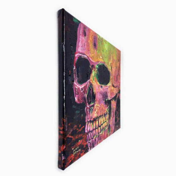 bright neon skull expressionism acrylic painting on canvas art by matt godwin 12x12 - Buy Art for Sale By Artist - Handmade in South Florida USA