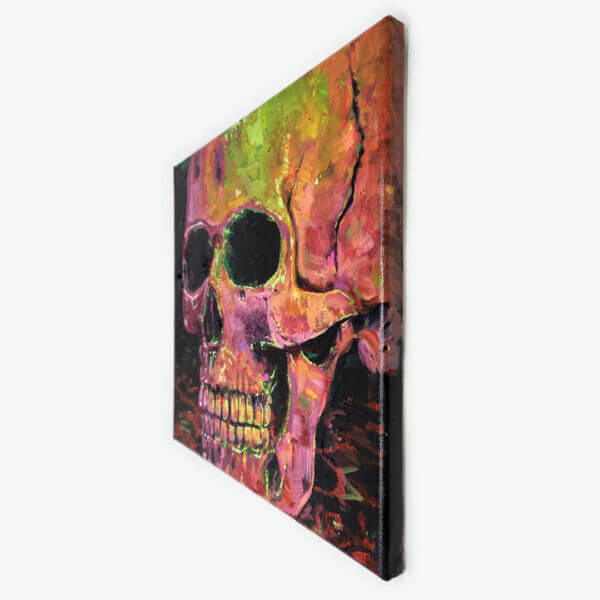 bright neon skull expressionism acrylic painting on canvas art by matt godwin 12x12 - Buy Art for Sale By Artist - Handmade in South Florida USA