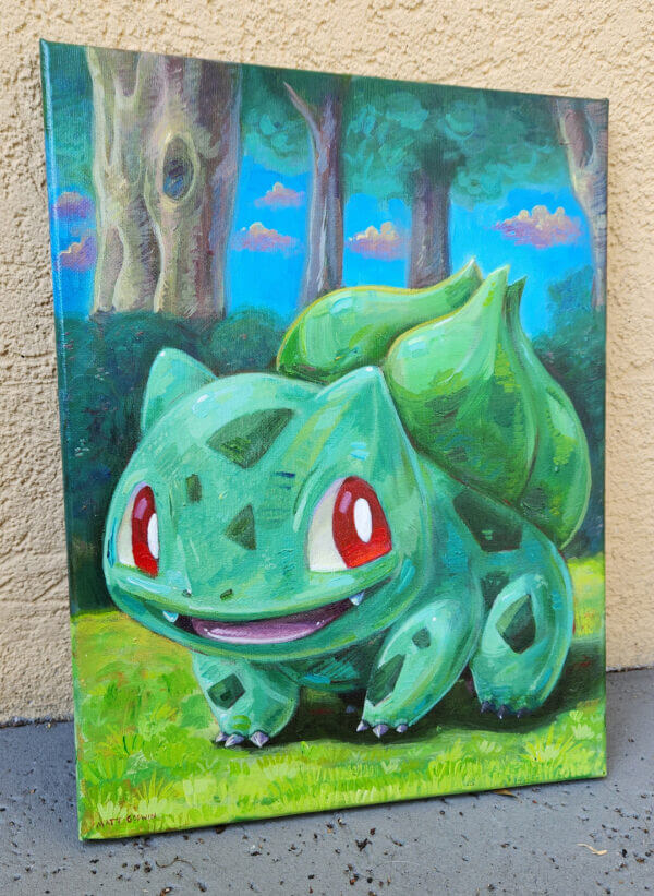 bulbasaur in a meadow original acrylic painting on canvas by matt godwin 11x14 - Buy Art for Sale By Artist - Handmade in South Florida USA