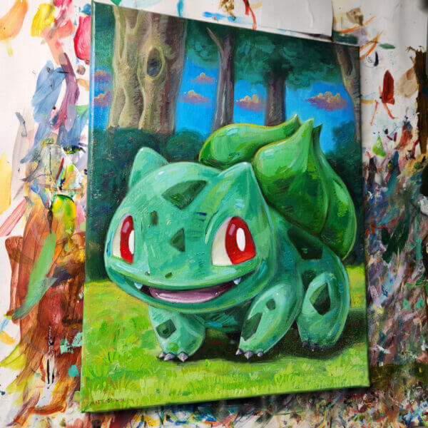 bulbasaur in a meadow original acrylic painting on canvas by matt godwin 11x14 - Buy Art for Sale By Artist - Handmade in South Florida USA