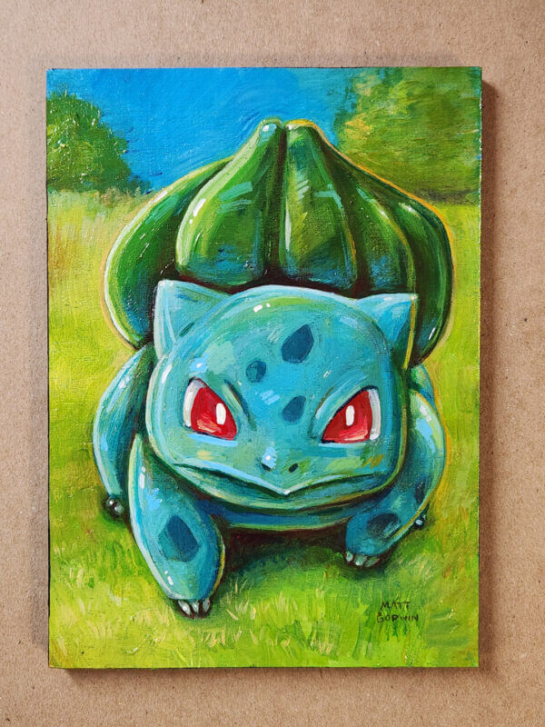 bulbasaur original acrylic painting on wood by matt godwin 5x7 - Buy Art for Sale By Artist - Handmade in South Florida USA