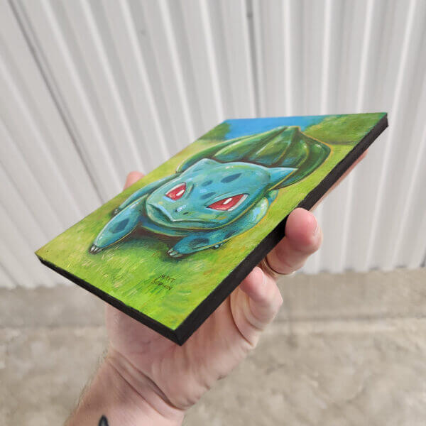 bulbasaur original acrylic painting on wood by matt godwin 5x7 - Buy Art for Sale By Artist - Handmade in South Florida USA