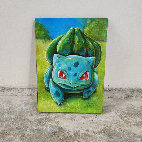 bulbasaur original acrylic painting on wood by matt godwin 5x7 - Buy Art for Sale By Artist - Handmade in South Florida USA