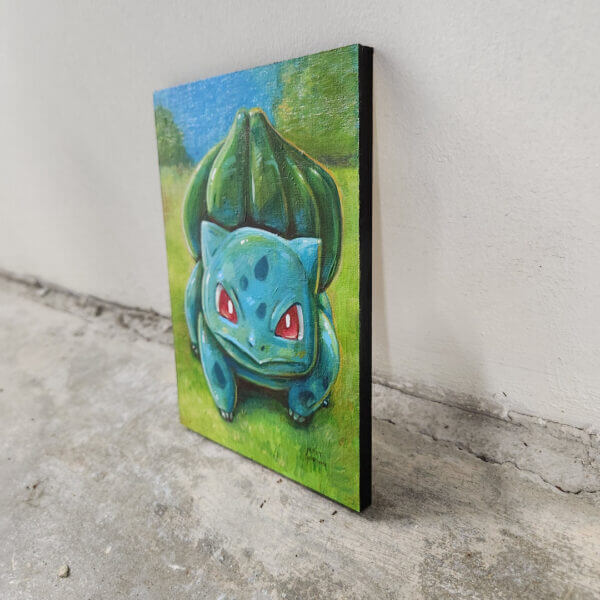 bulbasaur original acrylic painting on wood by matt godwin 5x7 - Buy Art for Sale By Artist - Handmade in South Florida USA