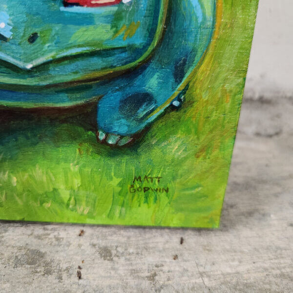 bulbasaur original acrylic painting on wood by matt godwin 5x7 - Buy Art for Sale By Artist - Handmade in South Florida USA