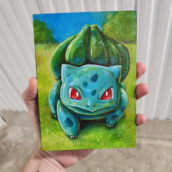 bulbasaur original acrylic painting on wood by matt godwin 5x7 - Buy Art for Sale By Artist - Handmade in South Florida USA