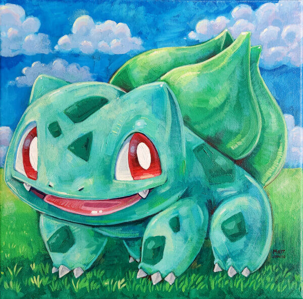 bulbasaur original acrylic painting on canvas by matt godwin 12x12 - Buy Art for Sale By Artist - Handmade in South Florida USA