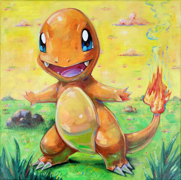 charmander original acrylic painting on canvas by matt godwin 12x12 - Buy Art for Sale By Artist - Handmade in South Florida USA