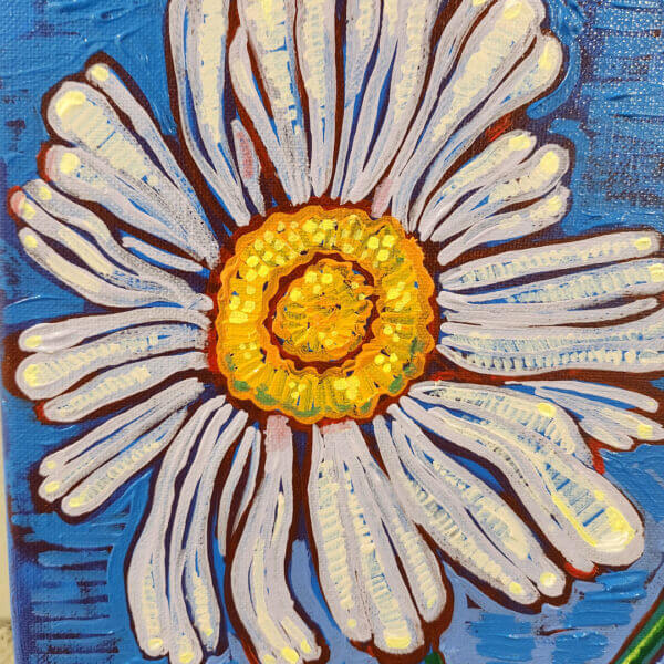 daisies on blue original acrylic painting on canvas by matt godwin 12x12 - Buy Art for Sale By Artist - Handmade in South Florida USA