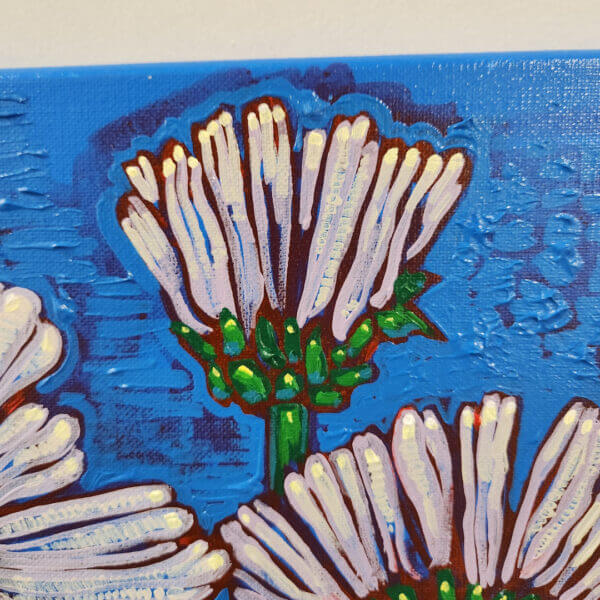 daisies on blue original acrylic painting on canvas by matt godwin 12x12 - Buy Art for Sale By Artist - Handmade in South Florida USA