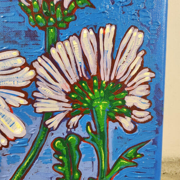 daisies on blue original acrylic painting on canvas by matt godwin 12x12 - Buy Art for Sale By Artist - Handmade in South Florida USA