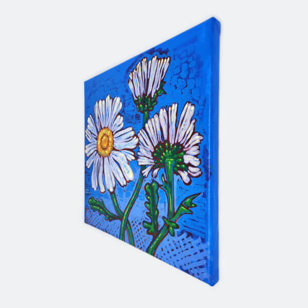 daisies on blue original acrylic painting on canvas by matt godwin 12x12 - Buy Art for Sale By Artist - Handmade in South Florida USA