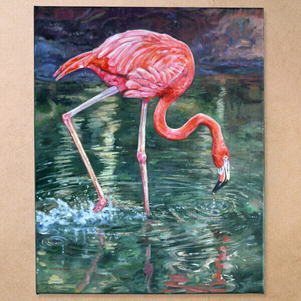 flamingo original acrylic painting on canvas by matt godwin 16x20 - Buy Art for Sale By Artist - Handmade in South Florida USA