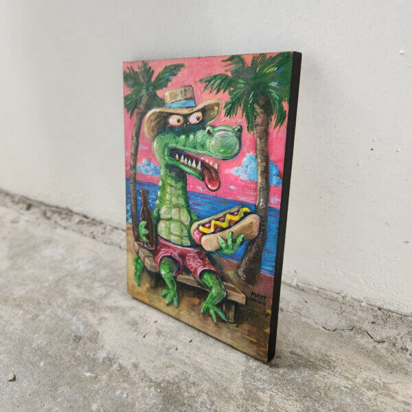 florida beach gator original acrylic painting on wood by matt godwin 5x7 - Buy Art for Sale By Artist - Handmade in South Florida USA