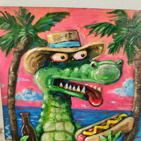 florida beach gator original acrylic painting on wood by matt godwin 5x7 - Buy Art for Sale By Artist - Handmade in South Florida USA