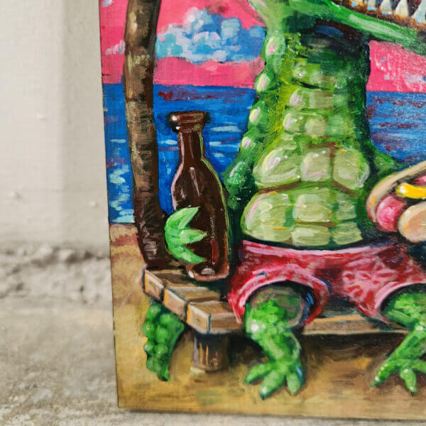 florida beach gator original acrylic painting on wood by matt godwin 5x7 - Buy Art for Sale By Artist - Handmade in South Florida USA