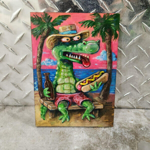 florida beach gator original acrylic painting on wood by matt godwin 5x7 - Buy Art for Sale By Artist - Handmade in South Florida USA