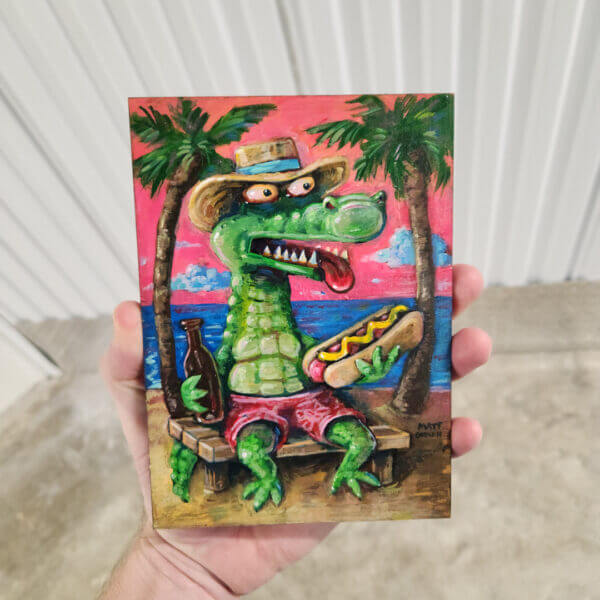 florida beach gator original acrylic painting on wood by matt godwin 5x7 - Buy Art for Sale By Artist - Handmade in South Florida USA