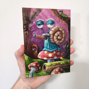 Groucho Snail in Mushroom Forest, 5"x7"