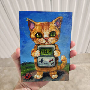 Kitten With Gameboy in Trouble, 5"x7"