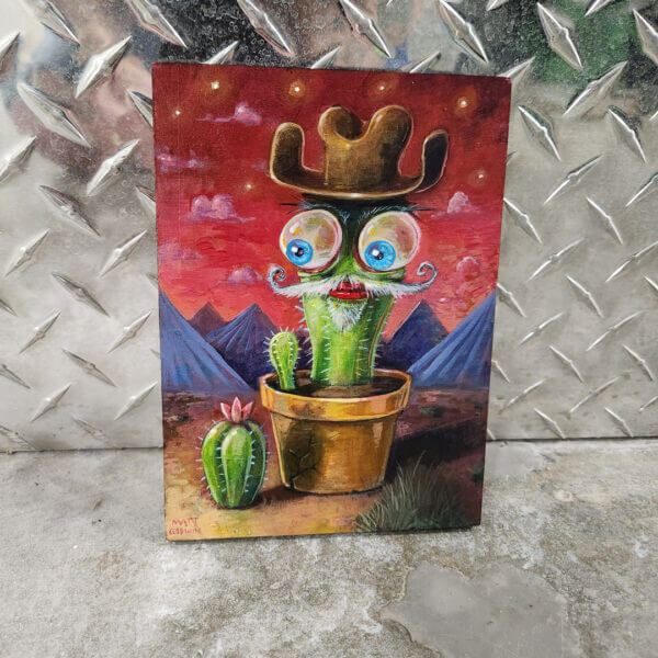 lonely cactus original acrylic painting on wood by matt godwin 5x7 - Buy Art for Sale By Artist - Handmade in South Florida USA