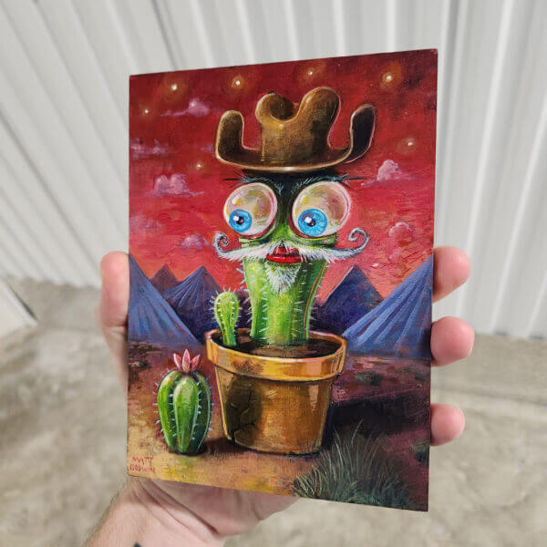 lonely cactus original acrylic painting on wood by matt godwin 5x7 - Buy Art for Sale By Artist - Handmade in South Florida USA