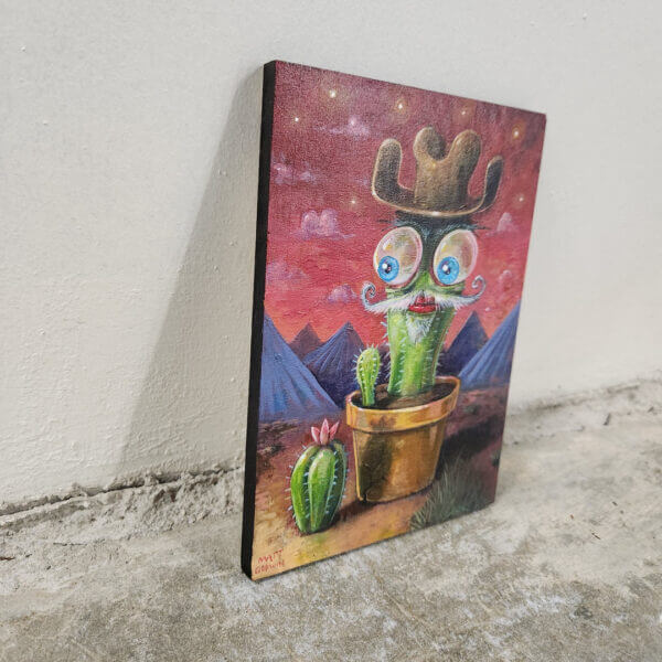 lonely cactus original acrylic painting on wood by matt godwin 5x7 - Buy Art for Sale By Artist - Handmade in South Florida USA