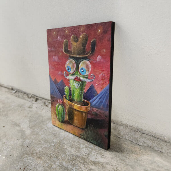 lonely cactus original acrylic painting on wood by matt godwin 5x7 - Buy Art for Sale By Artist - Handmade in South Florida USA