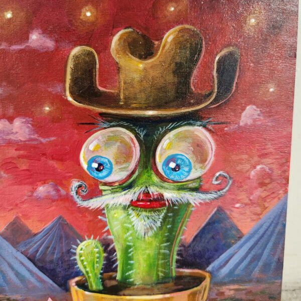 lonely cactus original acrylic painting on wood by matt godwin 5x7 - Buy Art for Sale By Artist - Handmade in South Florida USA