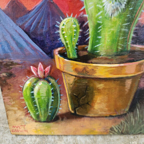 lonely cactus original acrylic painting on wood by matt godwin 5x7 - Buy Art for Sale By Artist - Handmade in South Florida USA