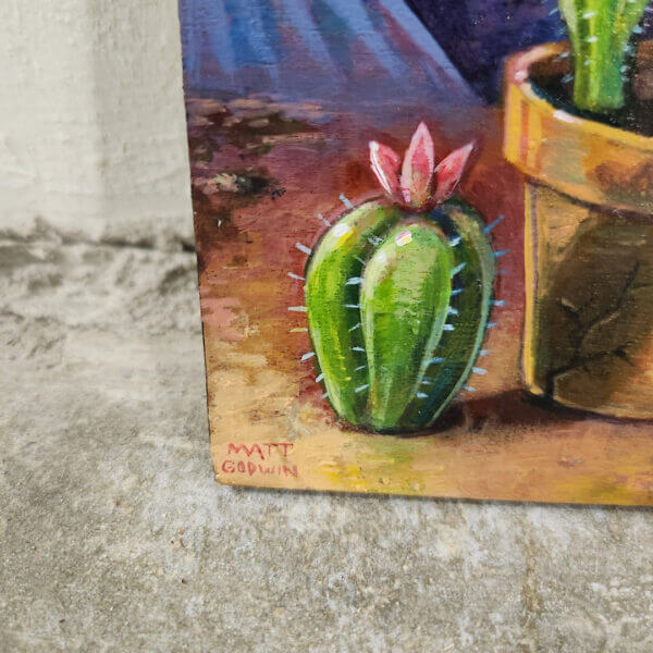 lonely cactus original acrylic painting on wood by matt godwin 5x7 - Buy Art for Sale By Artist - Handmade in South Florida USA