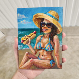 Nightmare Sunbather Enjoys Hotdog, 5"x7"