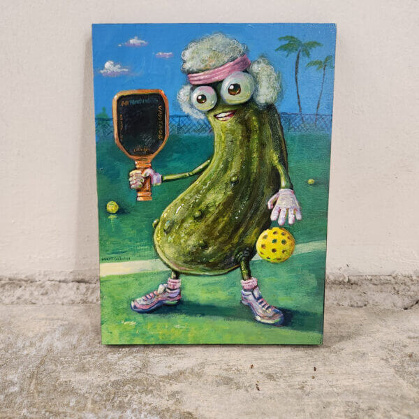 pickleball champ original acrylic painting on wood by matt godwin 5x7 - Buy Art for Sale By Artist - Handmade in South Florida USA