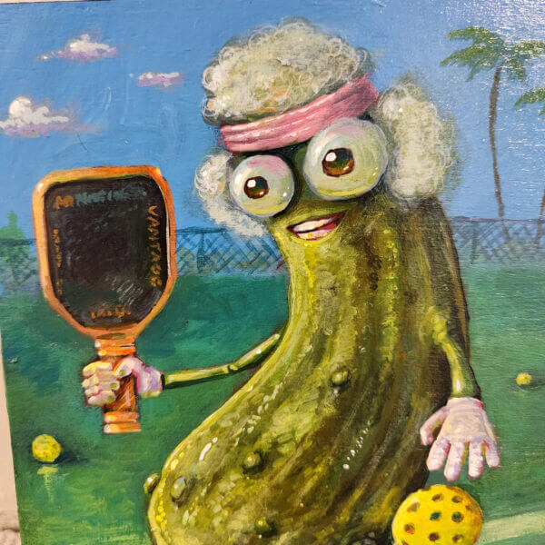 pickleball champ original acrylic painting on wood by matt godwin 5x7 - Buy Art for Sale By Artist - Handmade in South Florida USA