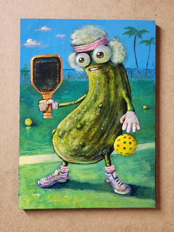 pickleball champ original acrylic painting on wood by matt godwin 5x7 - Buy Art for Sale By Artist - Handmade in South Florida USA