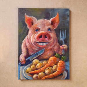 Pig Having Dinner, 5"x7"