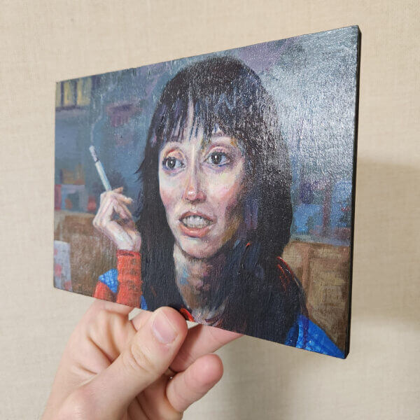 shelley duvall smoking original acrylic painting on wood by matt godwin 5x7 - Buy Art for Sale By Artist - Handmade in South Florida USA