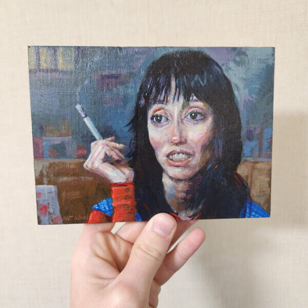 shelley duvall smoking original acrylic painting on wood by matt godwin 5x7 - Buy Art for Sale By Artist - Handmade in South Florida USA