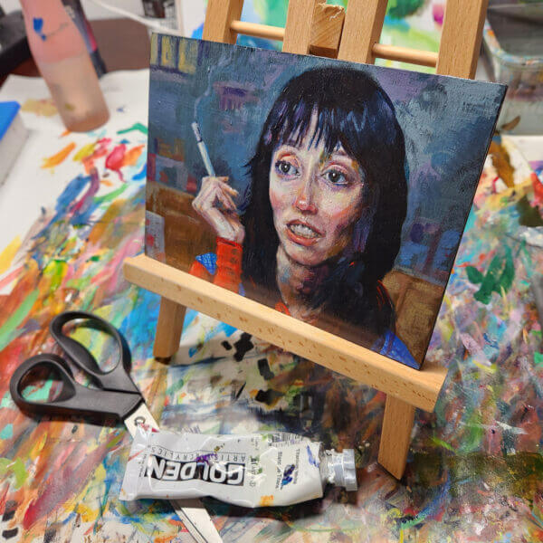 shelley duvall smoking original acrylic painting on wood by matt godwin 5x7 - Buy Art for Sale By Artist - Handmade in South Florida USA