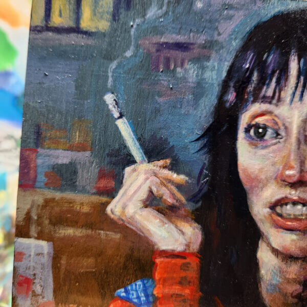 shelley duvall smoking original acrylic painting on wood by matt godwin 5x7 - Buy Art for Sale By Artist - Handmade in South Florida USA