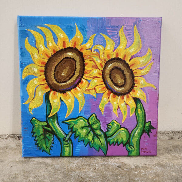 sunflower pair original acrylic painting on canvas by matt godwin 12x12 - Buy Art for Sale By Artist - Handmade in South Florida USA